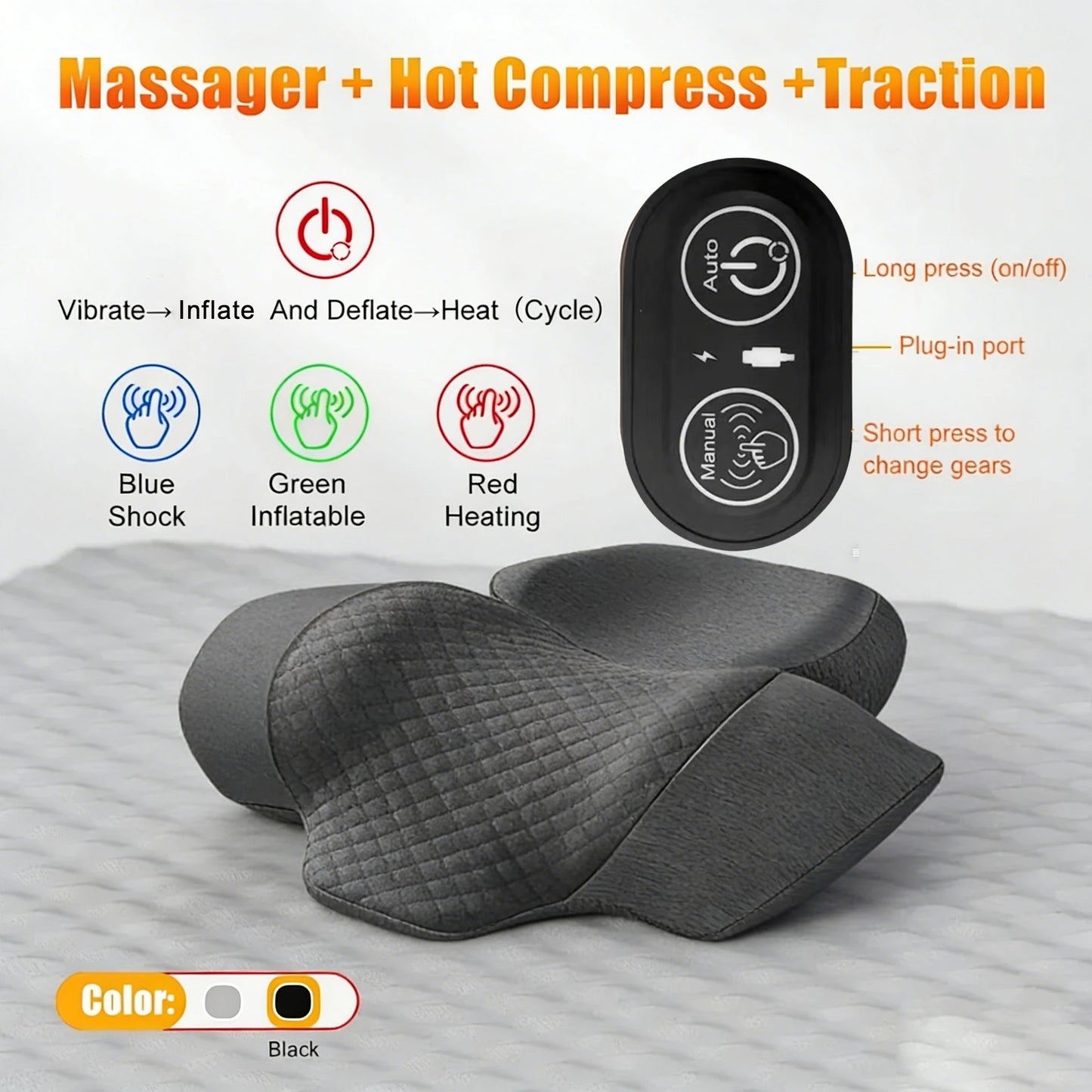 Electric Neck Massager Pillow Cervical Stretcher Heating Vibration Massage Back Traction Orthopedic Sleeping