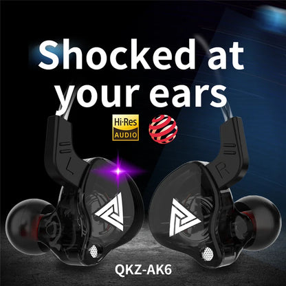 Original QKZ AK6 Copper Driver HiFi Wired Earphone Race Sport & Gaming