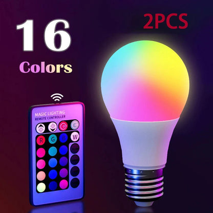 Bombilla RGB de 16 colores, bombilla LED multicolor E27 de 220V, iluminación doméstica regulable