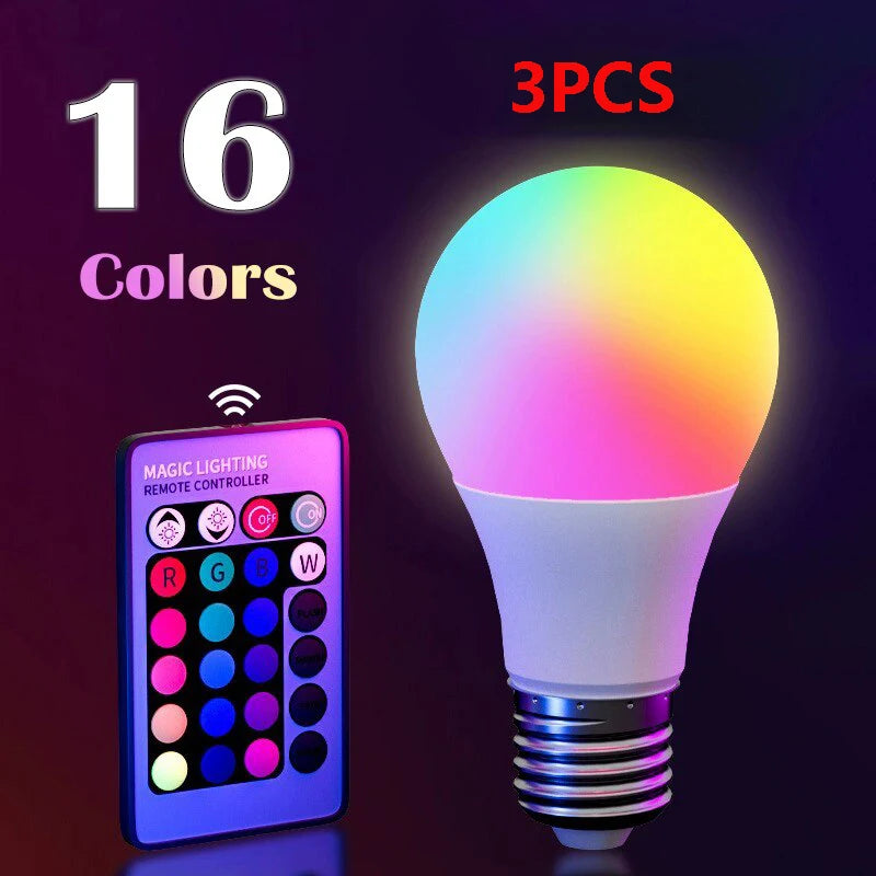 Bombilla RGB de 16 colores, bombilla LED multicolor E27 de 220V, iluminación doméstica regulable