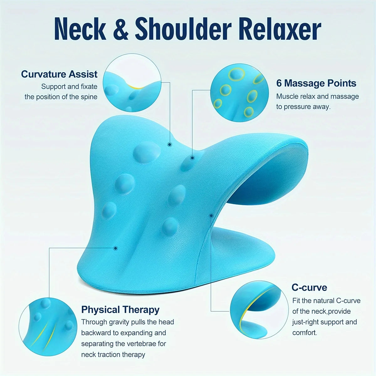 Almohada de tracción cervical en forma de C, relajante de cuello y hombros para alivio del dolor de ATM y alineación de la columna vertebral
