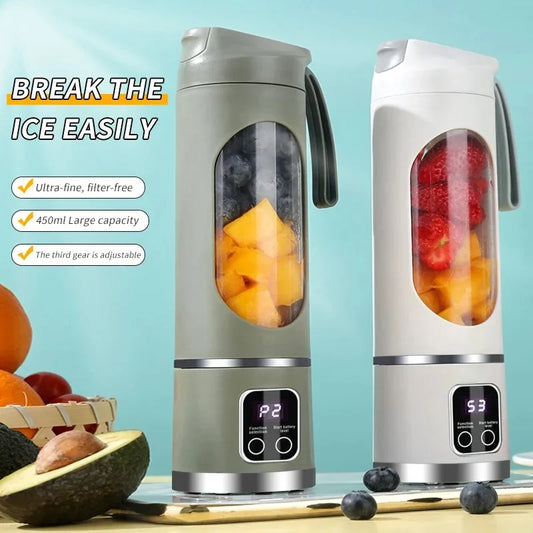10 Blades Portable Fruit Juicer 450ml Capacity 3 Gears USB Rechargeable Blender Ice rusher