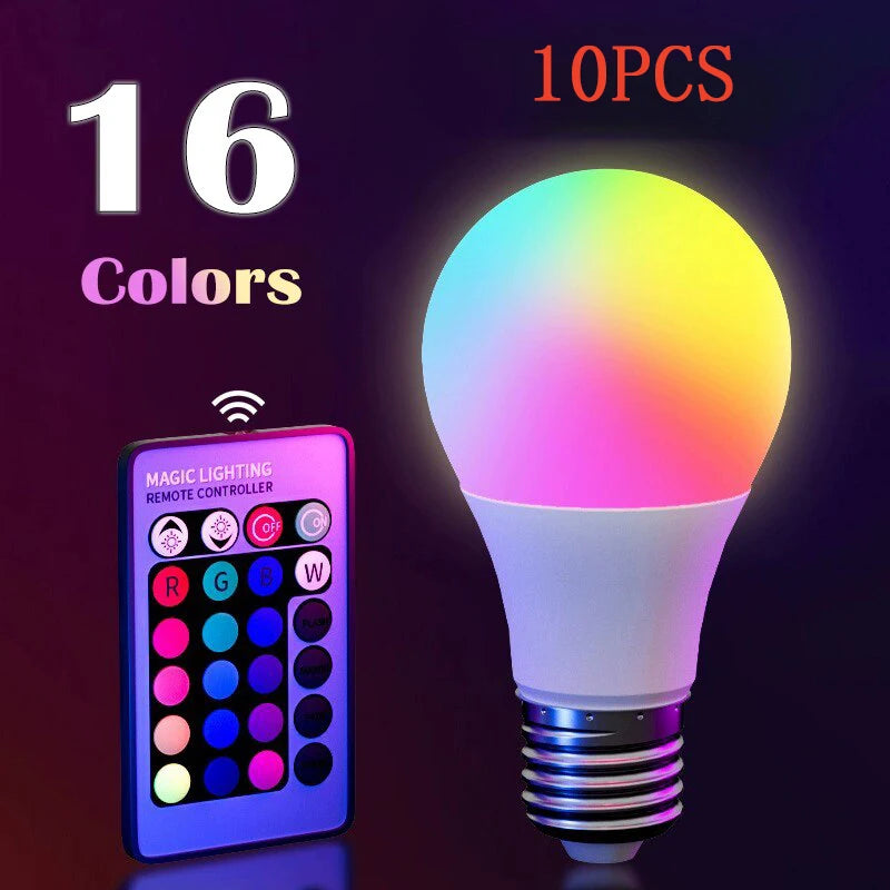Bombilla RGB de 16 colores, bombilla LED multicolor E27 de 220V, iluminación doméstica regulable