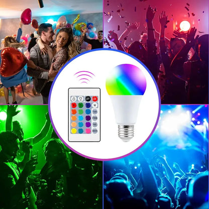 Bombilla RGB de 16 colores, bombilla LED multicolor E27 de 220V, iluminación doméstica regulable