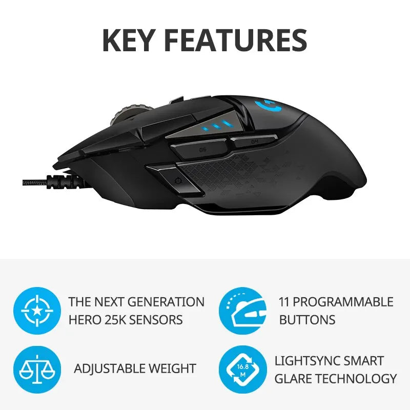 Mouse alámbrico para videojuegos Logitech G502 HERO Master 502